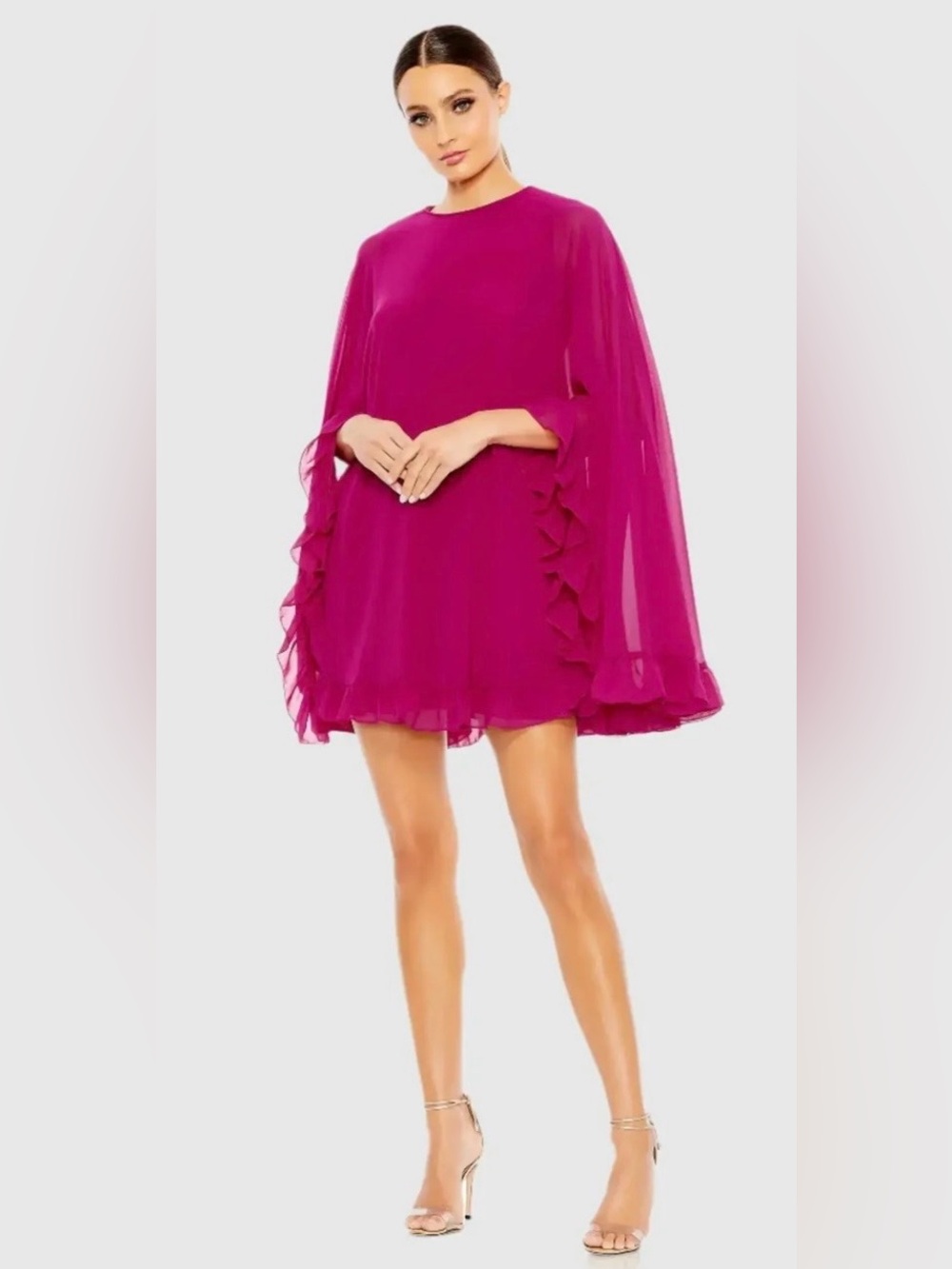 NWT Mac Duggal Ieena Fuchsia Ruffle Cape Mini Dress Size 6